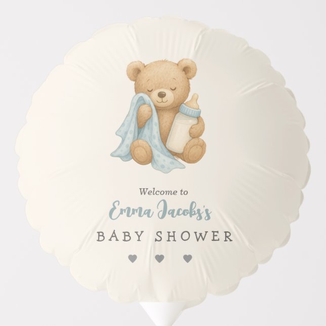 Teddy Bear Boy Baby Shower Balloon (Front)