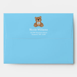 Teddy Bear Boy Baby Shower Blue Return Address Envelope
