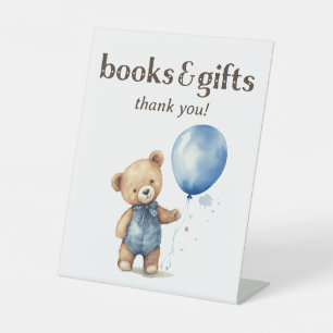Teddy Bear Boy Baby Shower Books and Gifts Pedestal Sign