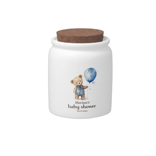 Teddy Bear Boy Baby Shower  Candy Jar (Front)