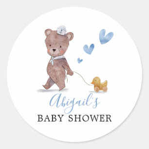 Teddy Bear Boy Baby Shower Classic Round Sticker