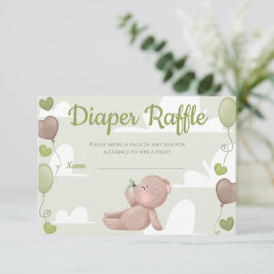 Teddy Bear Boy Baby Shower Diaper Raffle Card