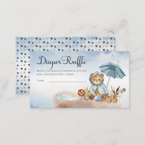 Teddy Bear Boy Baby Shower Diaper Raffle Enclosure Card