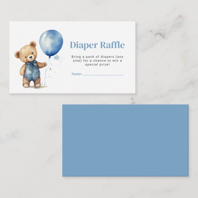 Teddy Bear Boy Baby Shower Diaper Raffle Ticket Note Card (Front/Back)