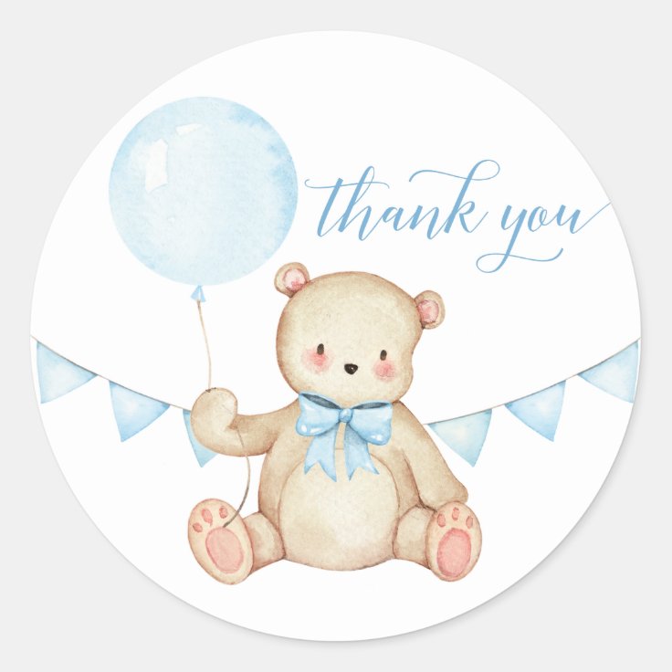 Teddy Bear Boy Baby Shower Favor Sticker | Zazzle