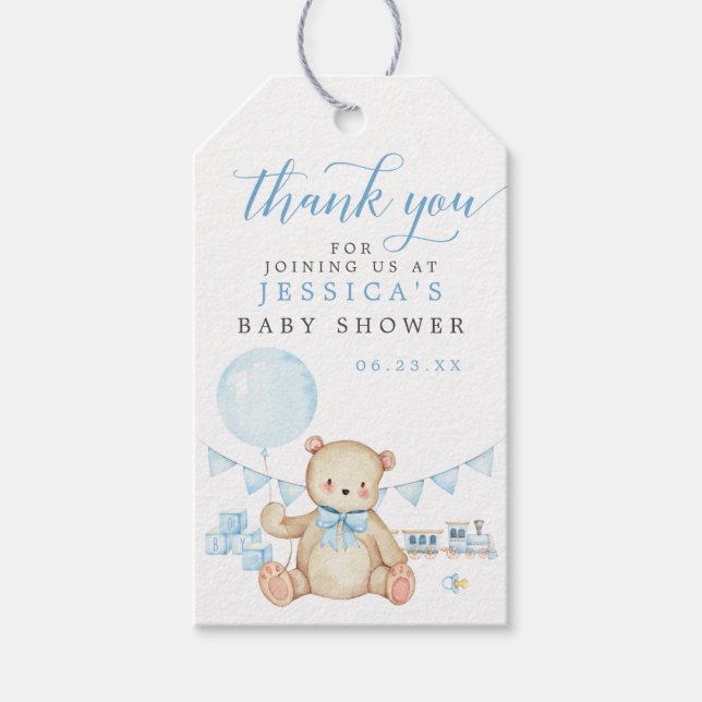 Teddy Bear Boy Baby Shower Favor Tag  (Front)