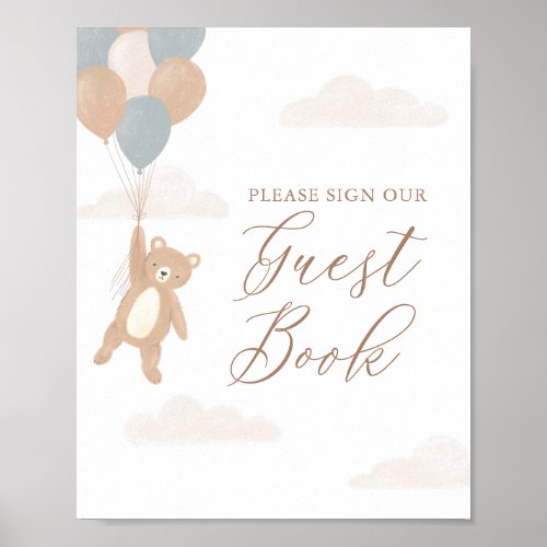 Teddy Bear Boy Baby Shower Guest Book Sign