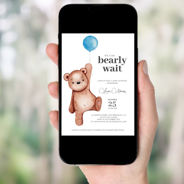 Teddy Bear Boy Baby Shower Invitation (Front Digital)