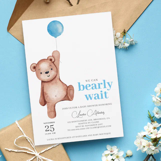 Teddy Bear Boy Baby Shower Invitation | Zazzle