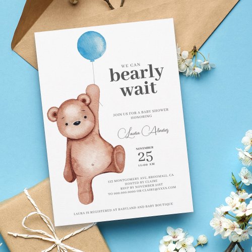 Teddy Bear Boy Baby Shower Invitation