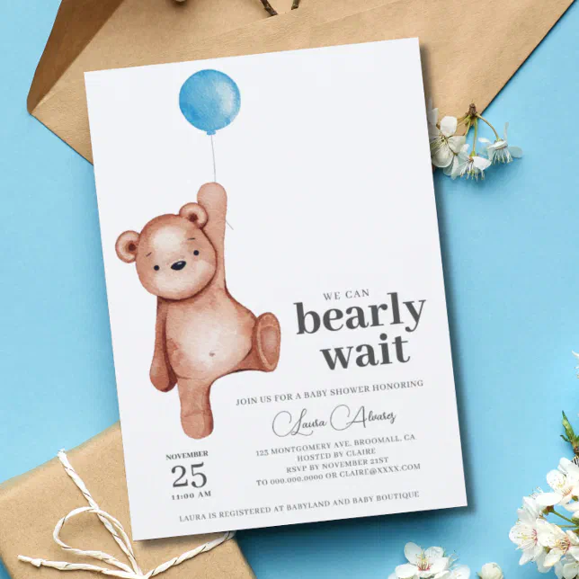 Teddy Bear Boy Baby Shower Invitation | Zazzle