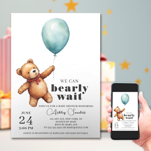 Teddy Bear Boy Baby Shower Invitation