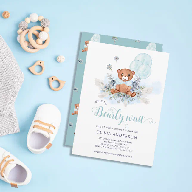 Teddy Bear Boy Baby Shower Invitation | Zazzle