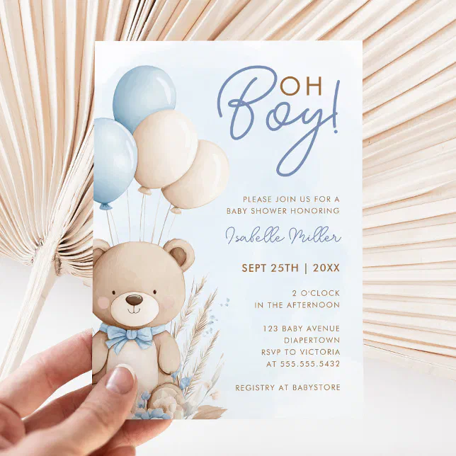 Teddy Bear Boy Baby Shower Invitation | Zazzle