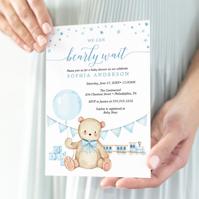 Teddy Bear Boy Baby Shower Invitation (Creator Uploaded)