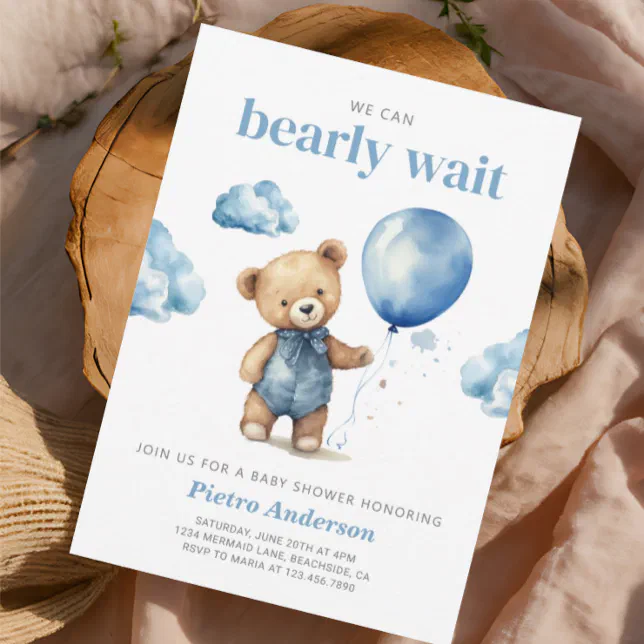 Teddy Bear Boy Baby Shower Invitation | Zazzle
