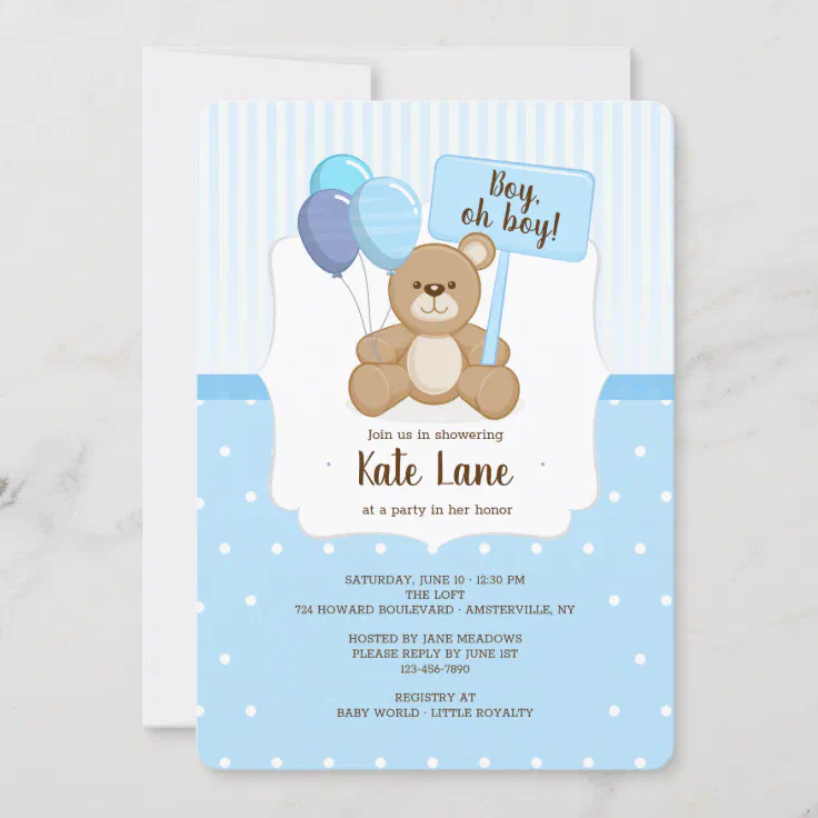 Teddy Bear Boy Baby Shower Invitation | Zazzle