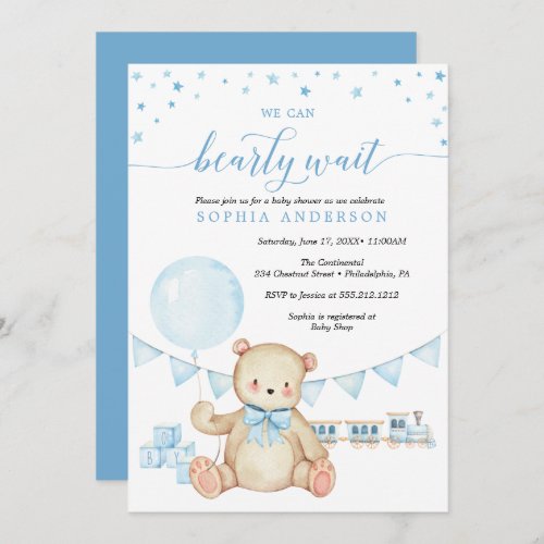 Teddy Bear Boy Baby Shower Invitation