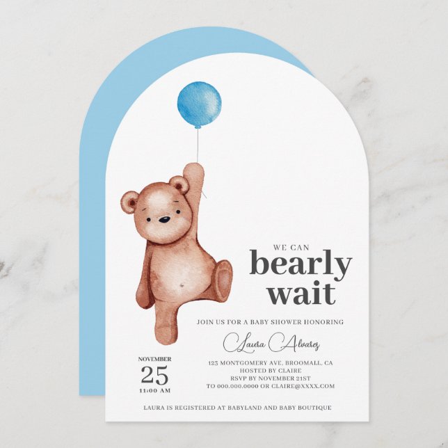 Teddy Bear Boy Baby Shower Invitation (Front/Back)