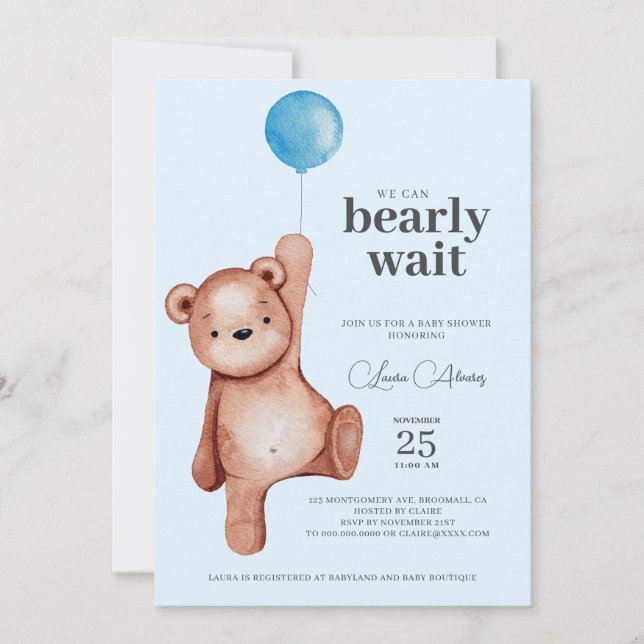 Teddy Bear Boy Baby Shower Invitation (Front)