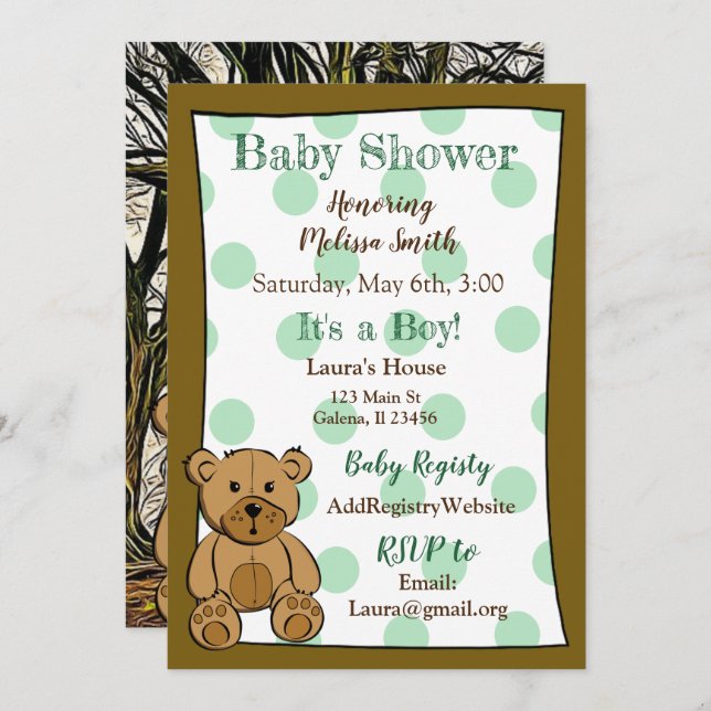 Teddy Bear Boy Baby Shower Invitations (Front/Back)