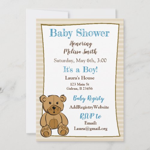 Teddy Bear Boy Baby Shower Invitations