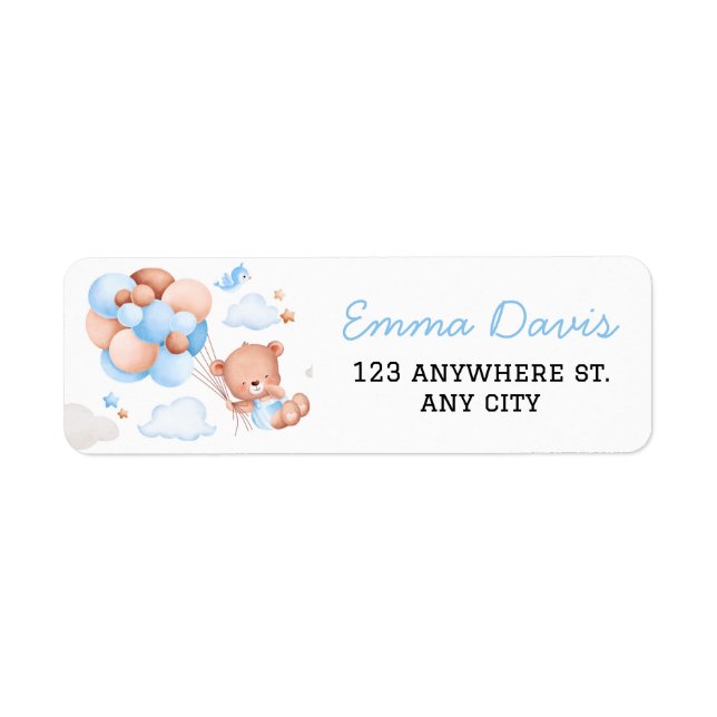 Teddy Bear Boy Baby Shower Label (Front)