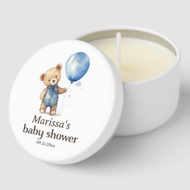 Teddy Bear Boy Baby Shower Mini Candle Favors (Corner)