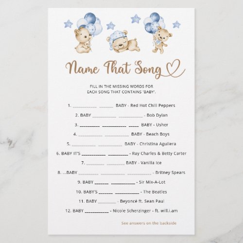 Teddy bear boy baby shower Name That Song