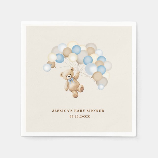 Teddy Bear Boy Baby Shower Napkins (Front)