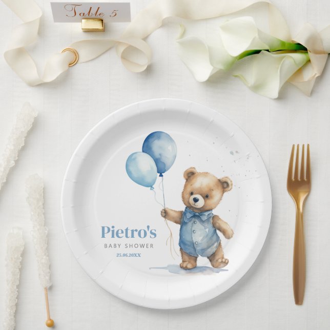 Teddy Bear Boy Baby Shower Paper Plates (Wedding)