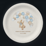 Teddy Bear Boy Baby Shower Paper Plates<br><div class="desc">Bear boy baby shower paper plates. Trendy design in blue,  brown and beige. Features watercolor cute teddy bear,  balloons and script font. Perfect for an elegant boho style shower celebration. Personalize with your own details..</div>