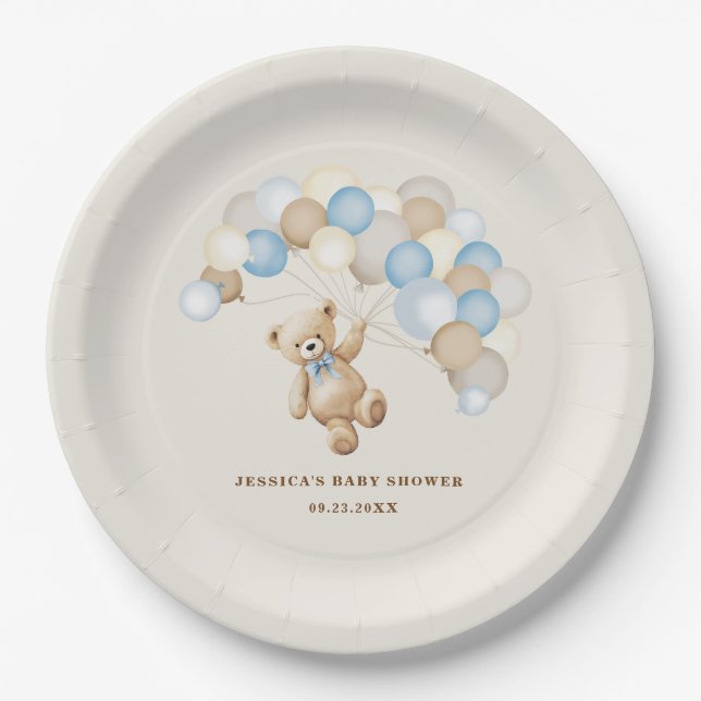 Teddy Bear Boy Baby Shower Paper Plates (Front)