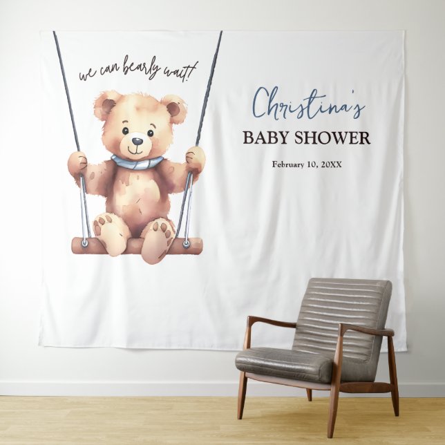 Teddy Bear Boy Baby Shower Photo Backdrop (In Situ (Horizontal))