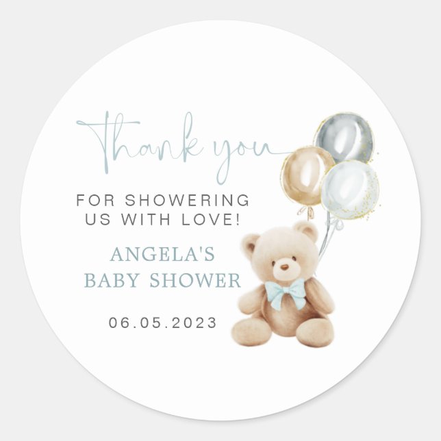 Teddy Bear Boy Baby Shower Sticker (Front)