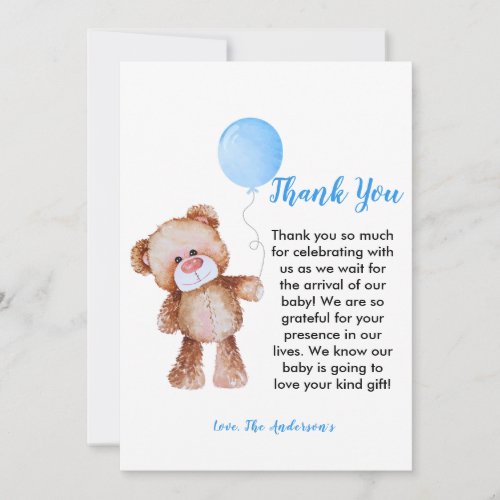 Teddy Bear Boy Baby Shower Thank You Card