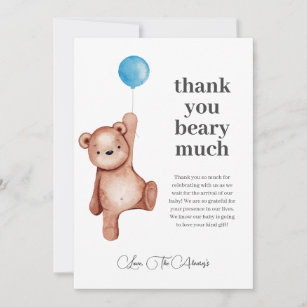 Teddy Bear Boy Baby Shower Thank You Card