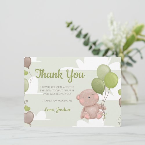 Teddy Bear Boy Baby Shower Thank You Card