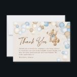 Teddy Bear Boy Baby Shower Thank You Card<br><div class="desc">Bear baby boy shower Thank You card. Trendy design in blue,  beige and grey neutral colors. Features watercolor cute teddy bear,  balloons script font and stars. Perfect for an elegant boho style shower celebration. Personalize with your own details. Printed Zazzle invitations or instant download digital printable template.</div>