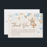 Teddy Bear Boy Baby Shower Thank You Card<br><div class="desc">Bear baby boy shower Thank You card. Trendy design in blue,  beige and grey neutral colors. Features watercolor cute teddy bear,  balloons script font and stars. Perfect for an elegant boho style shower celebration. Personalize with your own details. Printed Zazzle invitations or instant download digital printable template.</div>