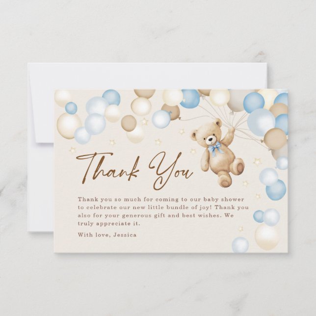 Teddy Bear Boy Baby Shower Thank You Card (Front)
