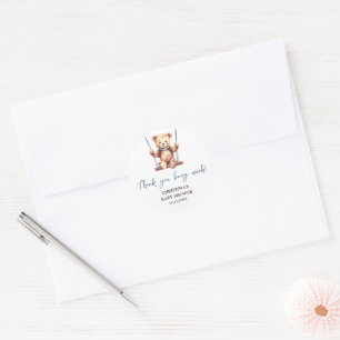 Teddy Bear Boy Baby Shower Thank You Classic Round Sticker