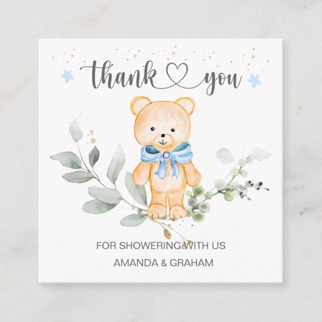 Teddy Bear Boy Baby Shower Thank You  Enclosure Card (Front)