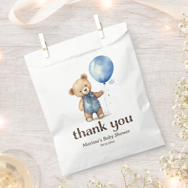 Teddy Bear Boy Baby Shower Thank You Favor Bag (Clipped)