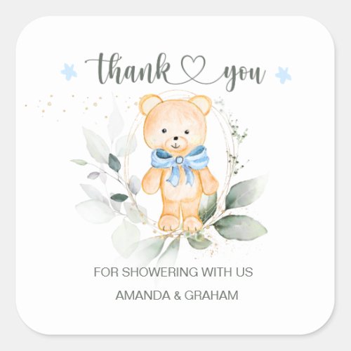Teddy Bear Boy Baby Shower Thank You Sticker