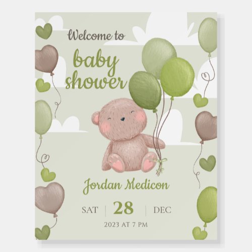 Teddy Bear Boy Baby Shower Welcome Sign 