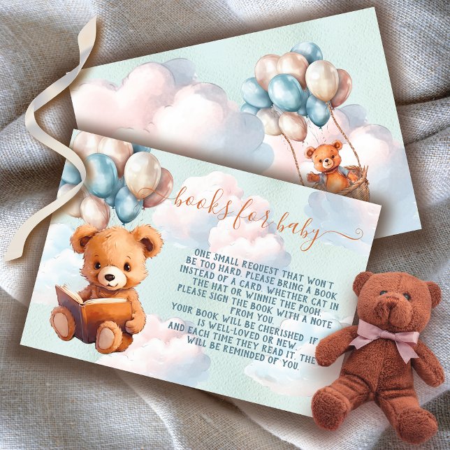 Teddy Bear Boy Balloon Books for Baby card (Matching Invitation, Diaper Raffle cards and other items that match!)
