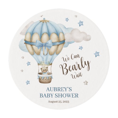 Teddy Bear Boy Bearly Wait Baby Shower Edible Frosting Rounds