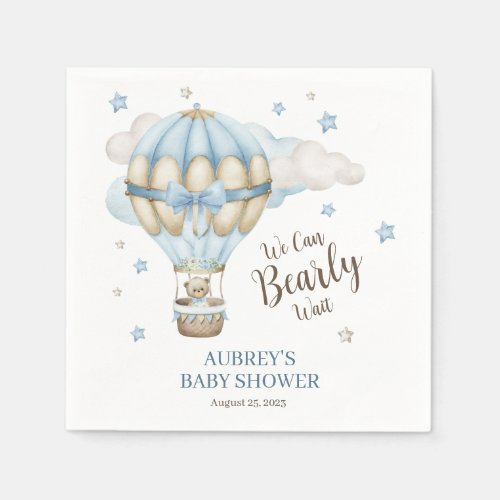 Teddy Bear Boy Bearly Wait Baby Shower Napkins