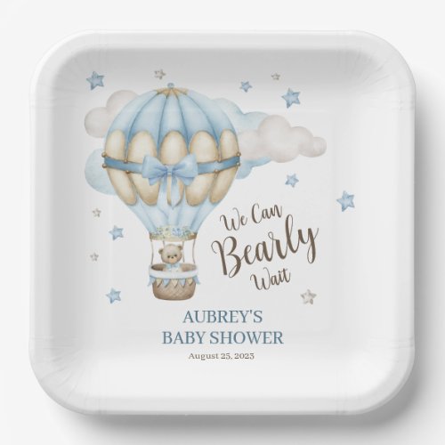 Teddy Bear Boy Bearly Wait Baby Shower Paper Plates